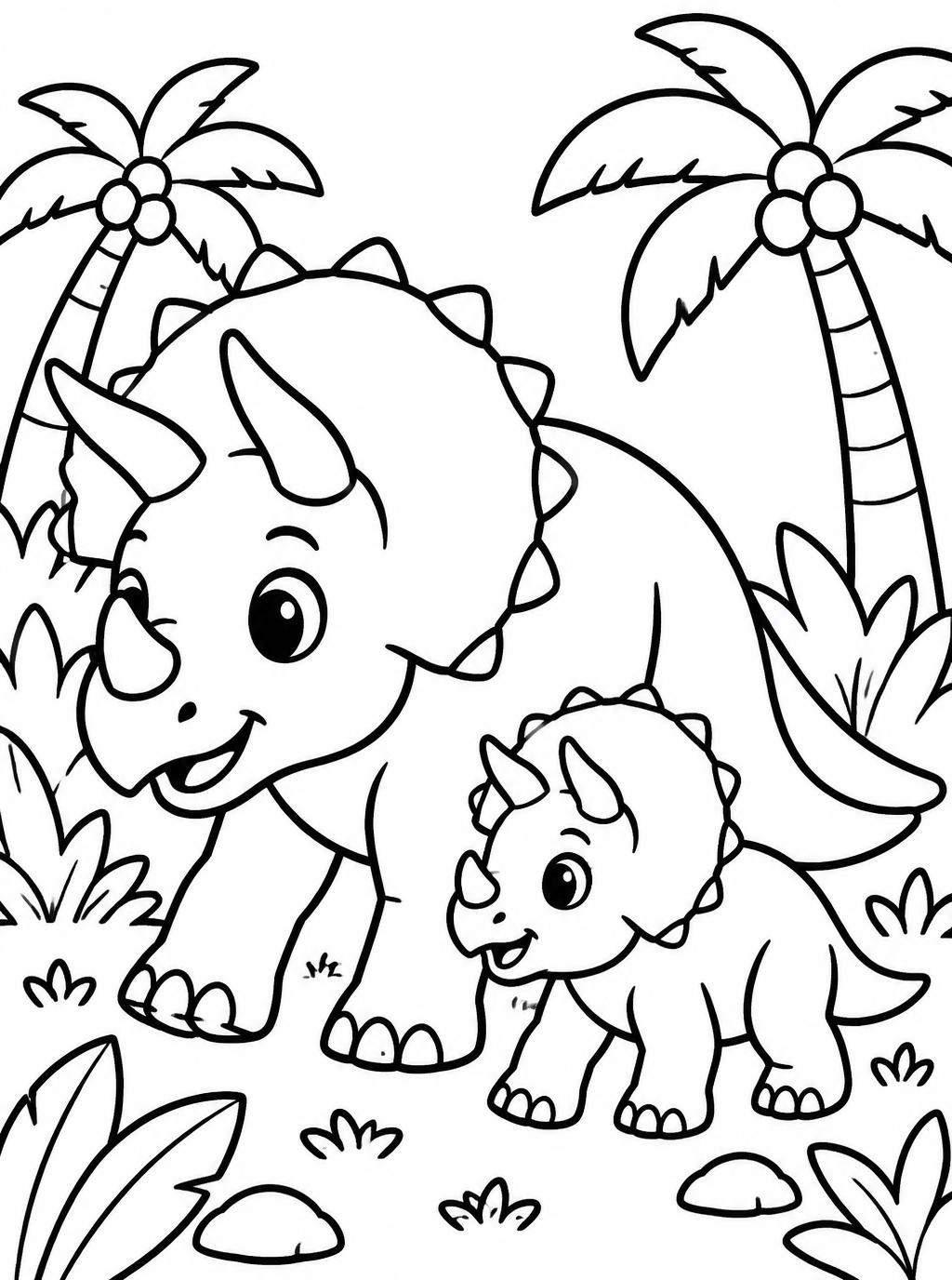 Ausmalbilder: Triceratops-Familie