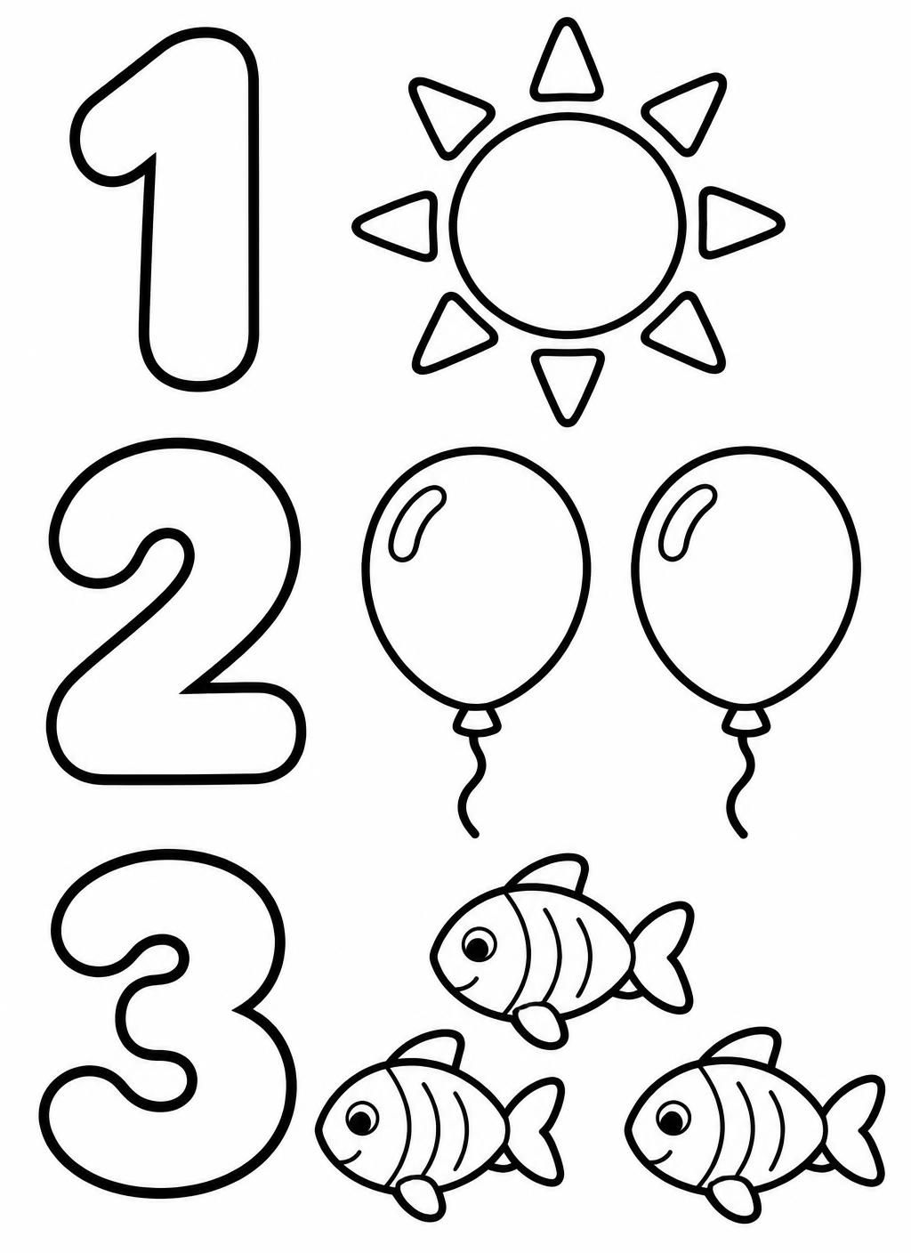 Ausmalbilder: Zählen 1-2-3