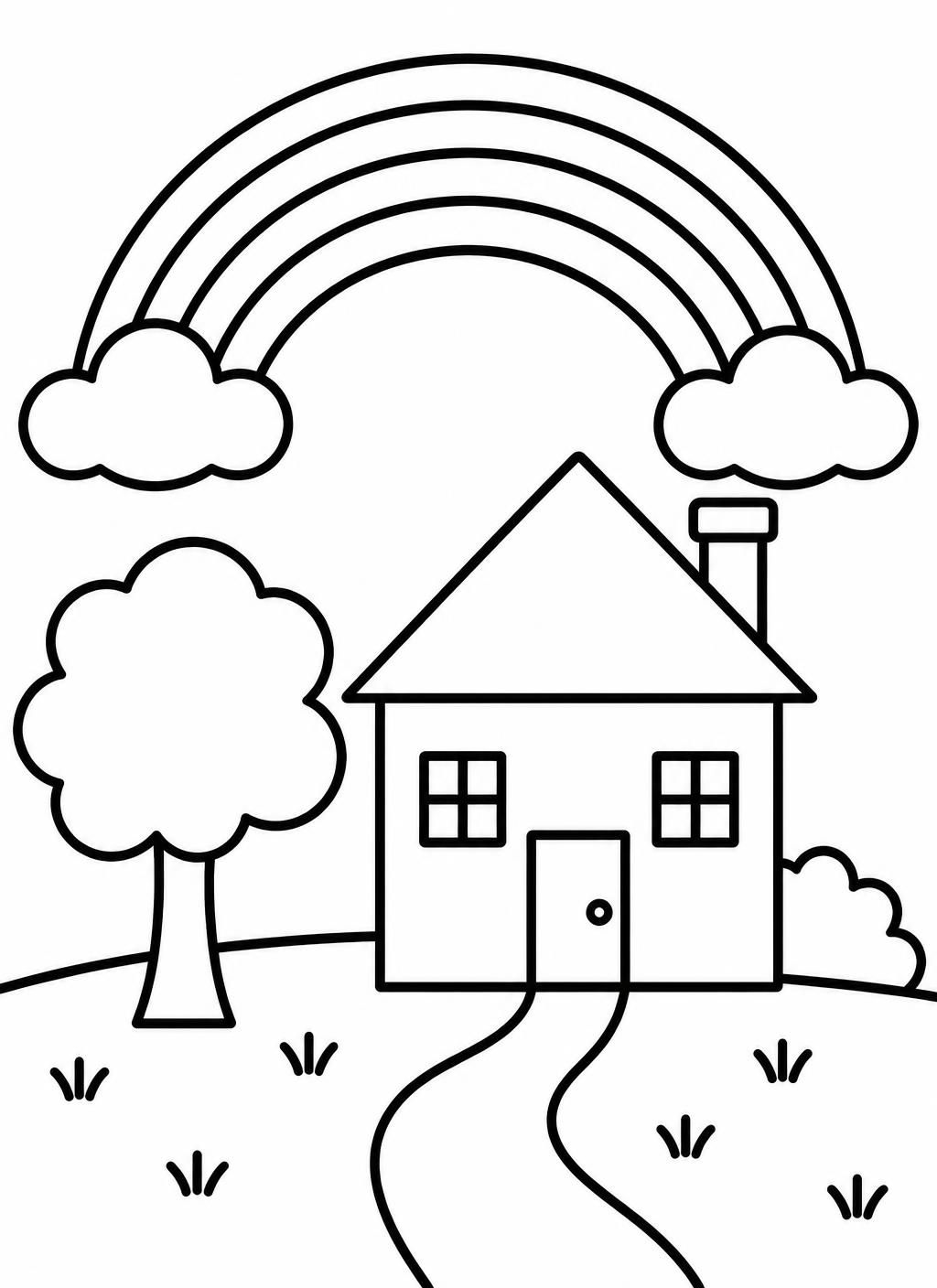 Ausmalbilder: Haus und Regenbogen