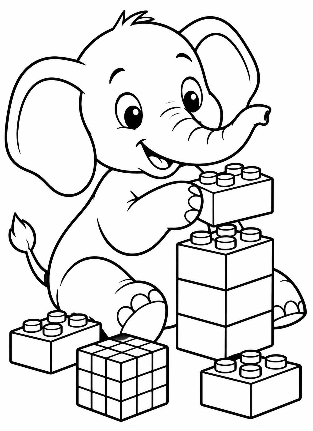 Ausmalbilder: Elefant mit Bausteinen
