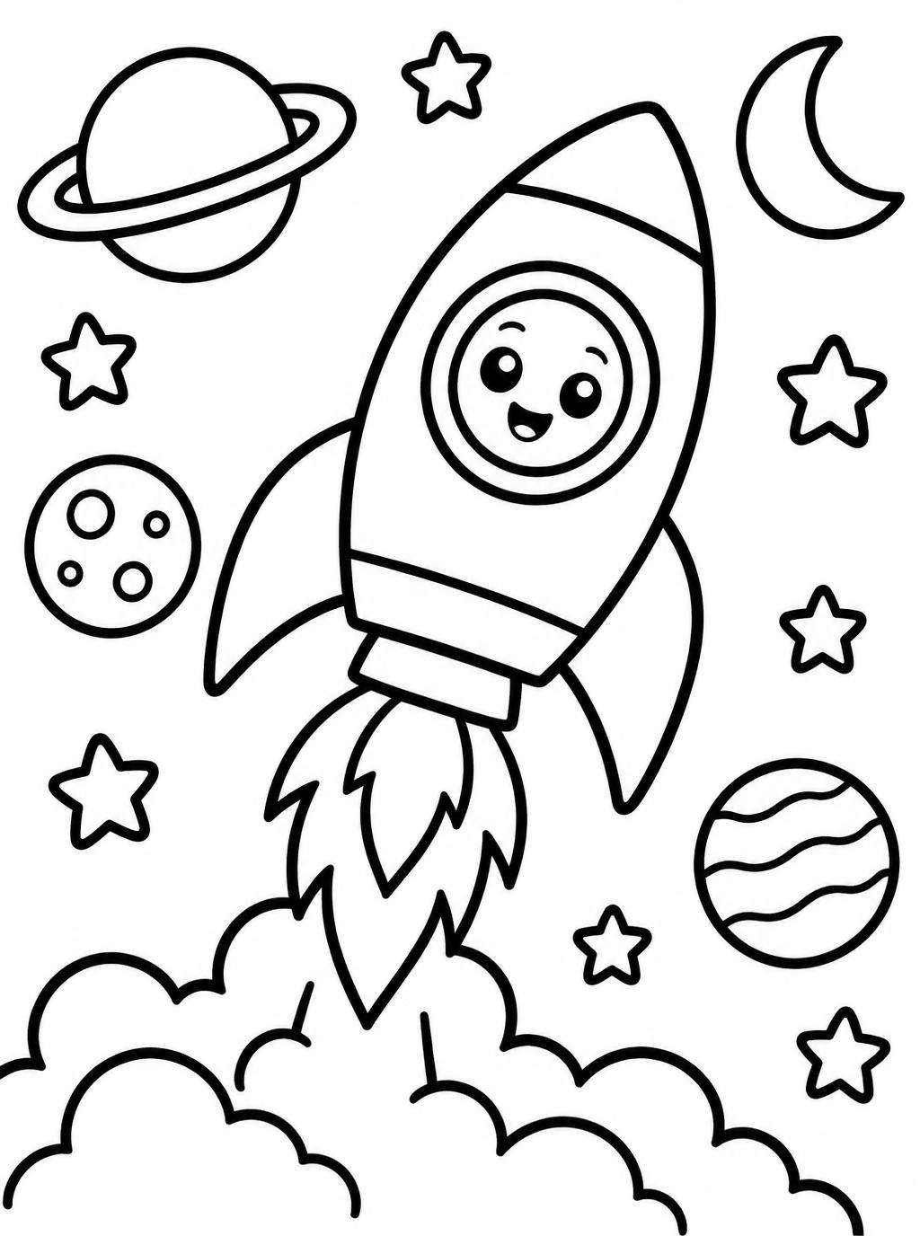 Ausmalbilder: Rakete zu den Sternen