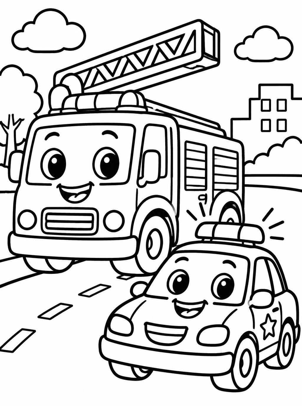 Ausmalbilder: Feuerwehr und Polizei